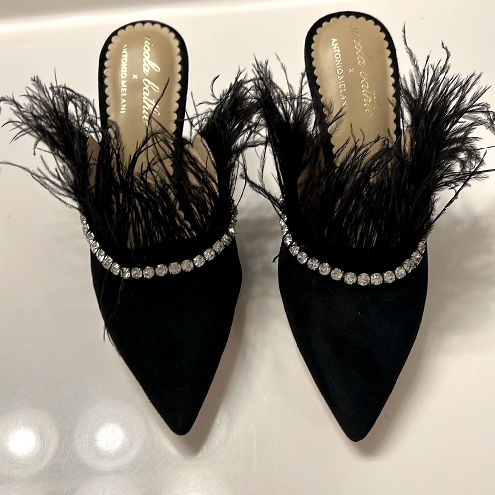 ANTONIO MELANI Black Feathered Heels